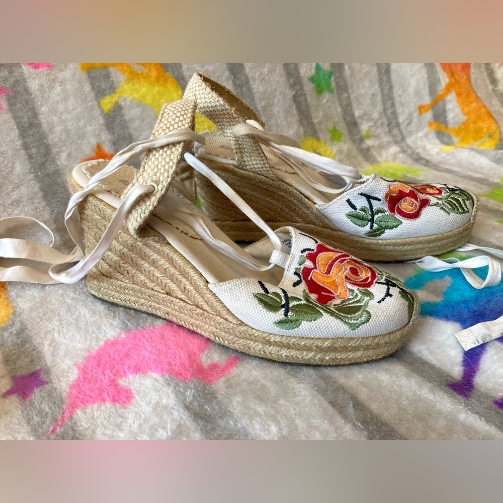 🌺Y2K Vintage Bongo Espadrille Lace Up Wedges, size 7 - Picture 5 of 7